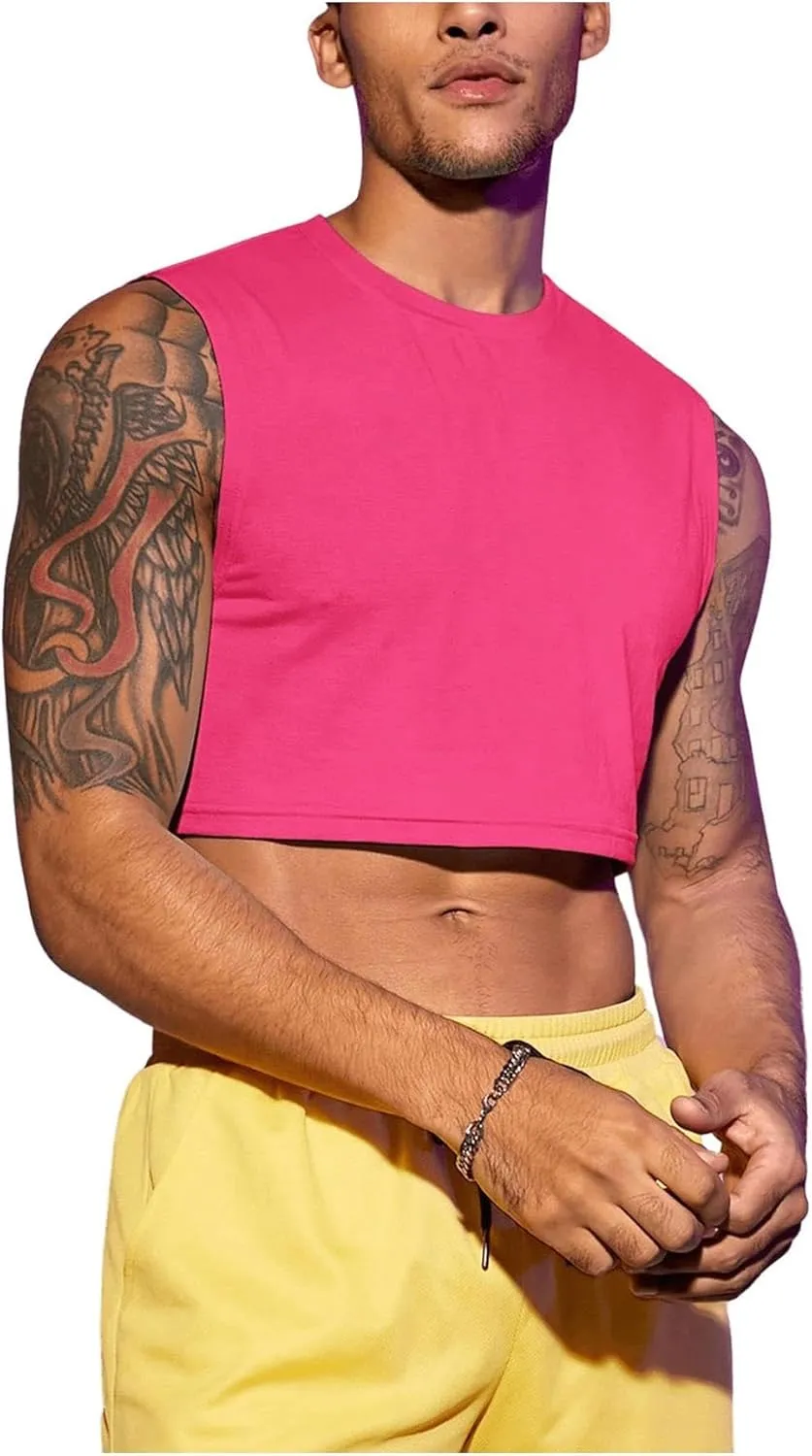 Milumia Men's Casual Round Neck Sleeveless Crop Tank Tops Muscle Shirts Streetwear