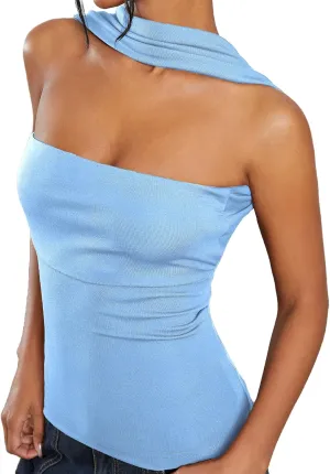 Milumia Women Ruched Strapless Halter Tube Top Open Back Slim Fit Bandeau Shirts