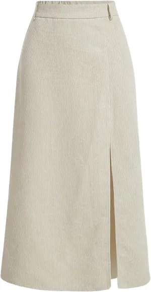 Milumia Women's Corduroy Skirt High Waisted Split Thigh Straight Long Skirts