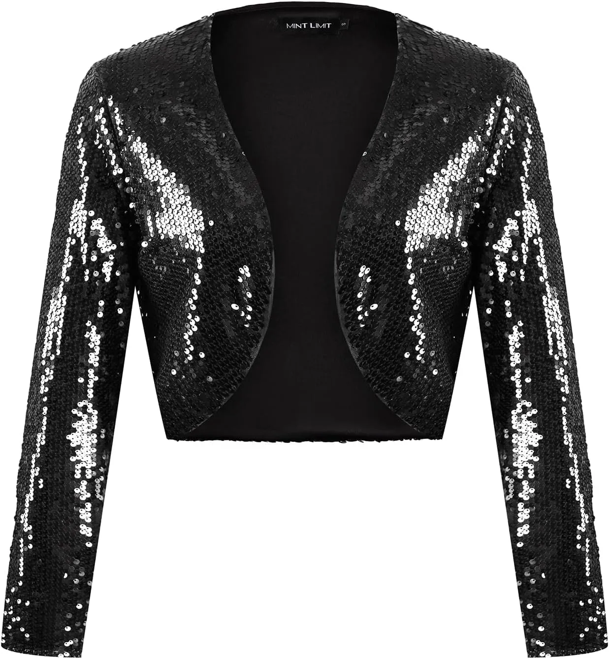 MINTLIMIT Women's Sequin Shrug Bolero Long Sleeve Open Front Party Sparkly Cropped Cardigan Glitter Shiny Jackets