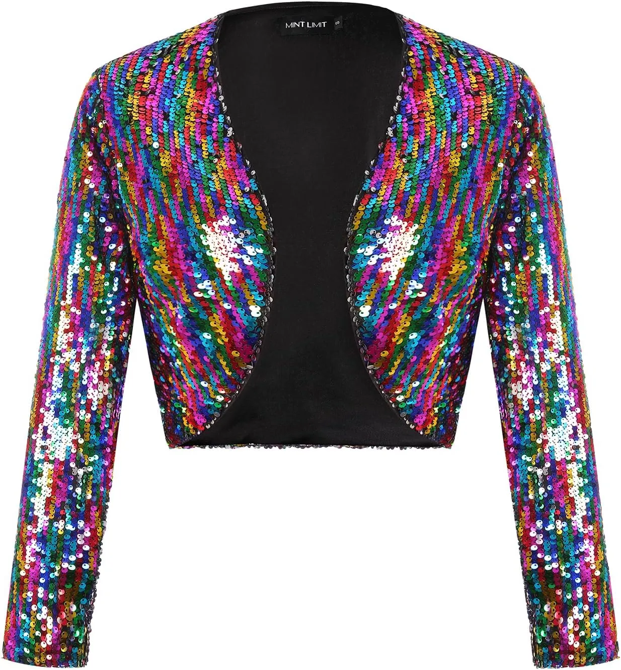 MINTLIMIT Women's Sequin Shrug Bolero Long Sleeve Open Front Party Sparkly Cropped Cardigan Glitter Shiny Jackets