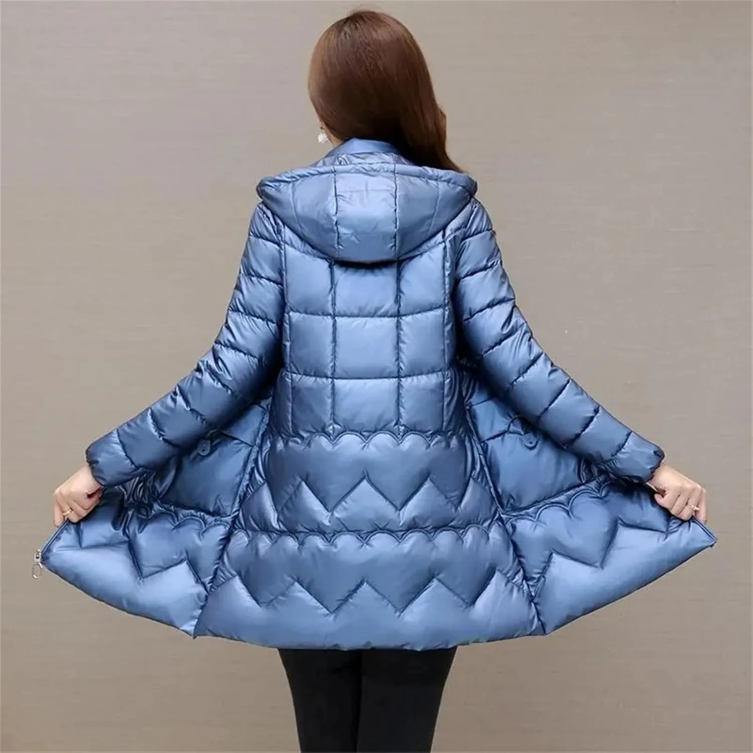 Mnjyihy Women's Winter Jacket Long Slim Hooded Padded Parkas Lightweight Down Cotton Coats
