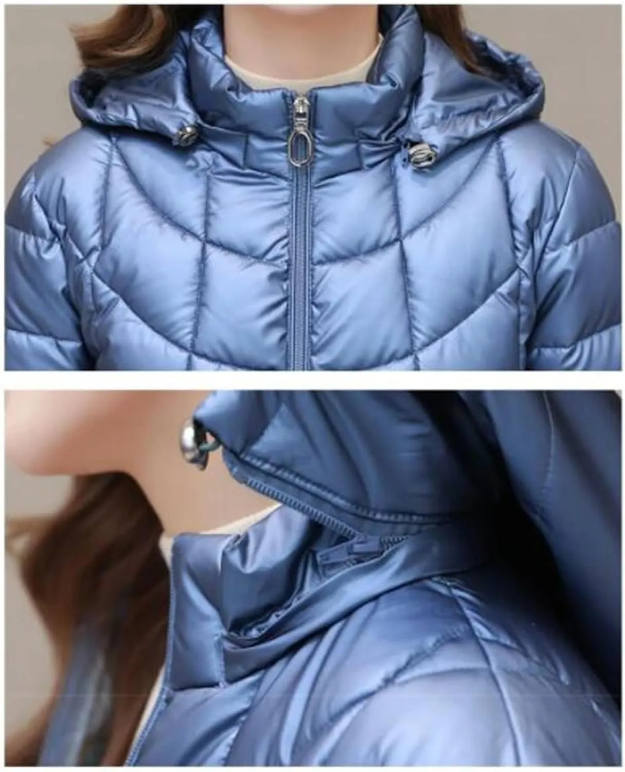 Mnjyihy Women's Winter Jacket Long Slim Hooded Padded Parkas Lightweight Down Cotton Coats