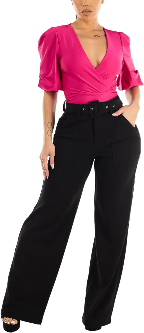 Moda Xpress Women's Stretch High Waisted Dress Pants for Work, Straight, Wide, Skinny Leg Business Office Casual Pants 40609N