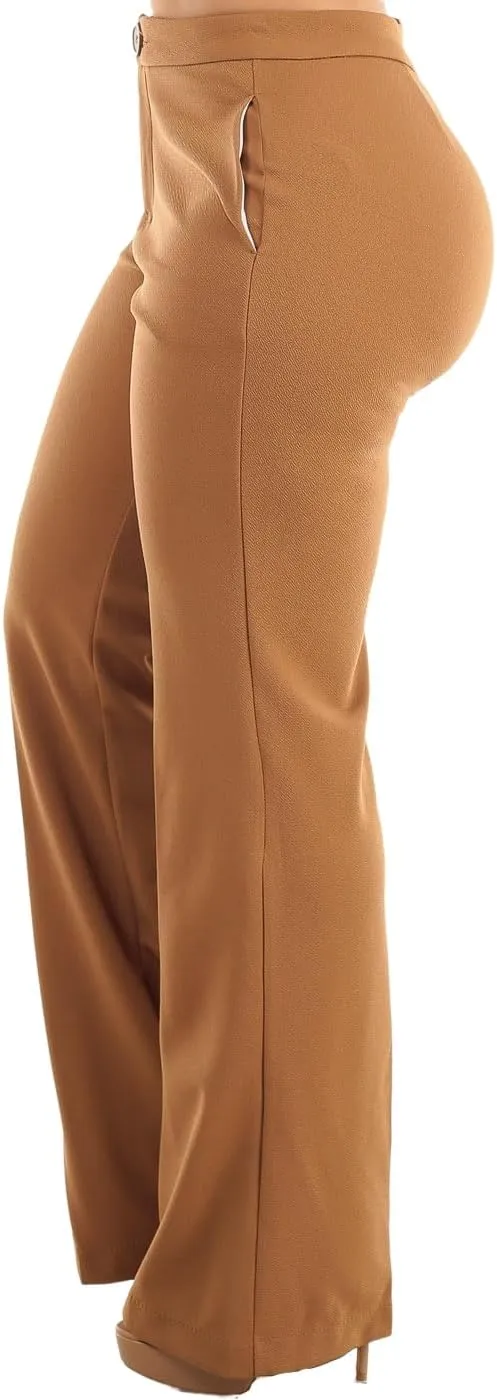 Moda Xpress Women's Stretch High Waisted Dress Pants for Work, Straight, Wide, Skinny Leg Business Office Casual Pants 40609N