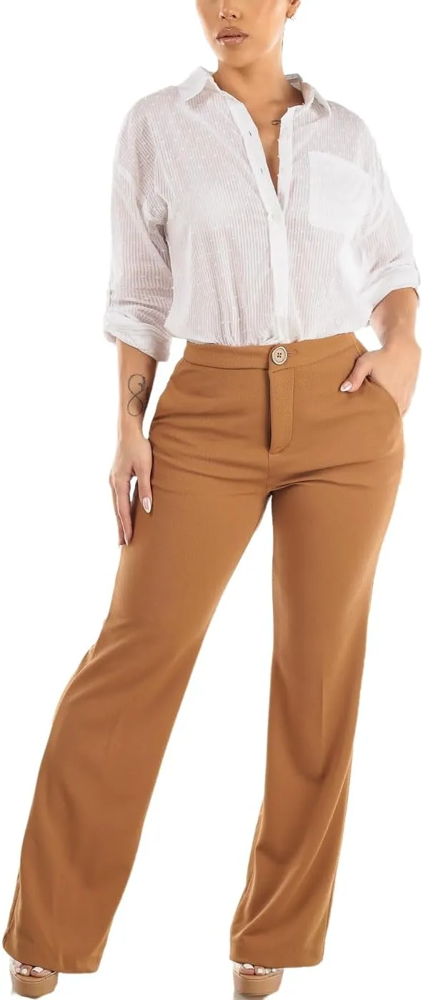 Moda Xpress Women's Stretch High Waisted Dress Pants for Work, Straight, Wide, Skinny Leg Business Office Casual Pants 40609N
