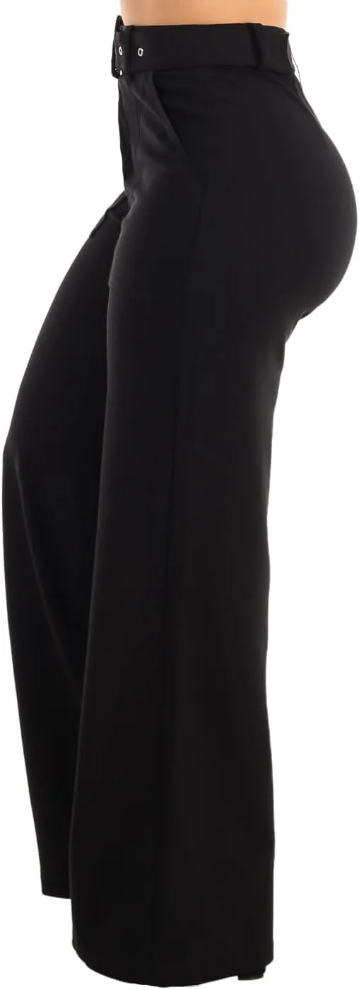 Moda Xpress Women's Stretch High Waisted Dress Pants for Work, Straight, Wide, Skinny Leg Business Office Casual Pants 40609N