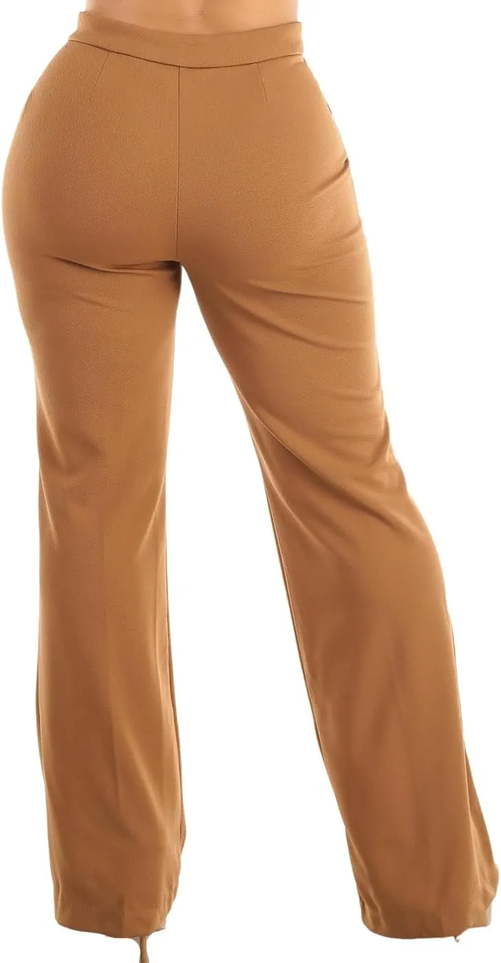 Moda Xpress Women's Stretch High Waisted Dress Pants for Work, Straight, Wide, Skinny Leg Business Office Casual Pants 40609N