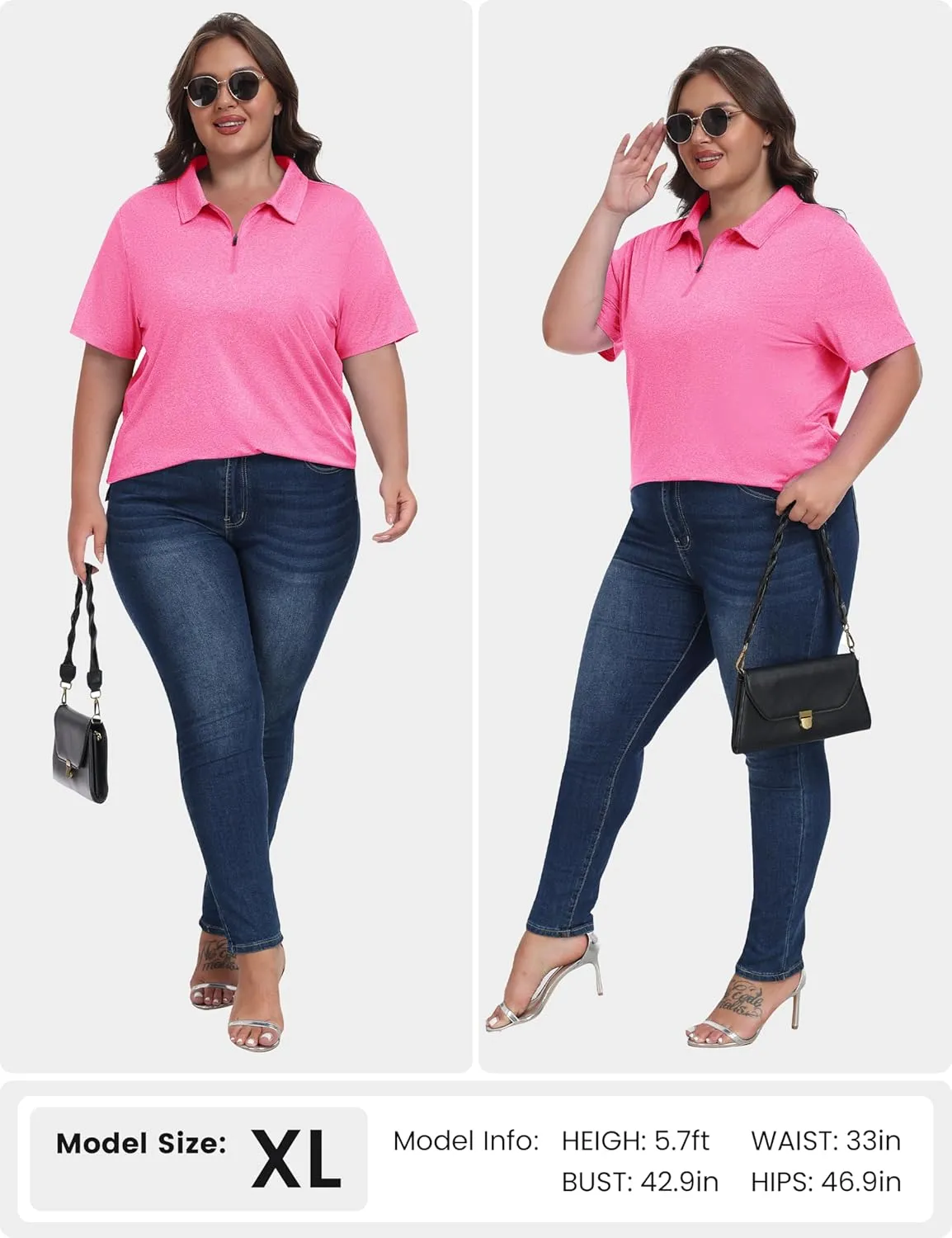 MoFiz Plus Size Golf Polo Shirts for Women Zip Up Short Sleeve Collared Tennis Workout Tops Sport Athletic Activewear XL-5XL