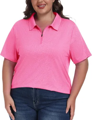 MoFiz Plus Size Golf Polo Shirts for Women Zip Up Short Sleeve Collared Tennis Workout Tops Sport Athletic Activewear XL-5XL