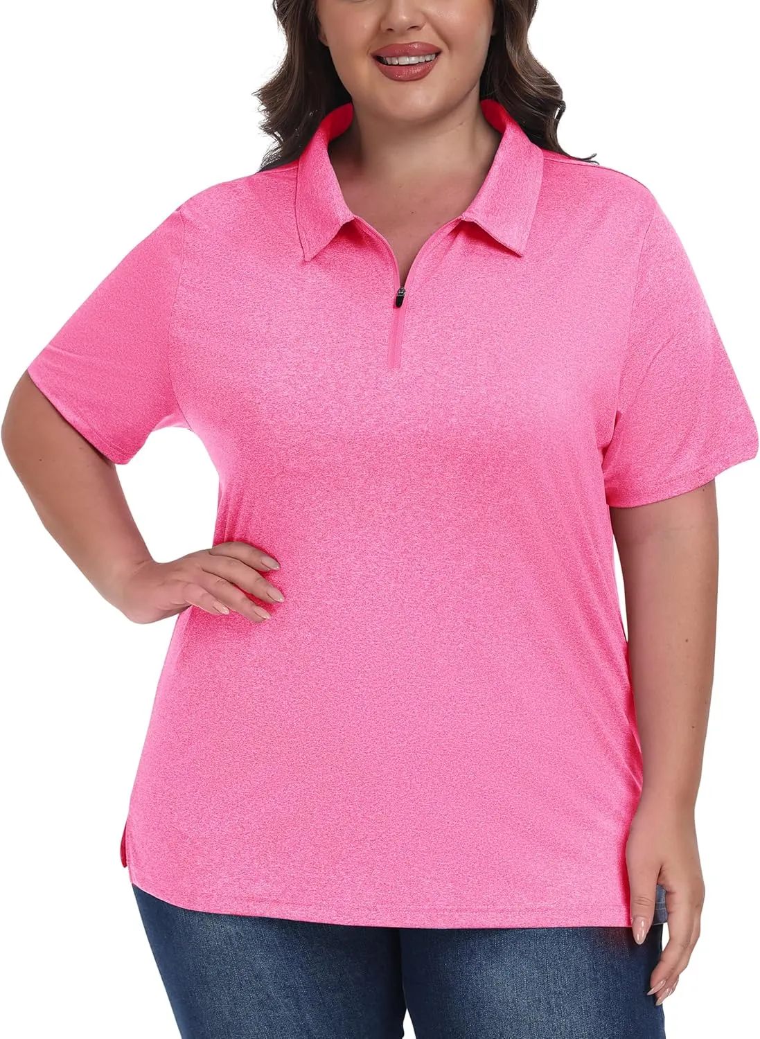 MoFiz Plus Size Golf Polo Shirts for Women Zip Up Short Sleeve Collared Tennis Workout Tops Sport Athletic Activewear XL-5XL