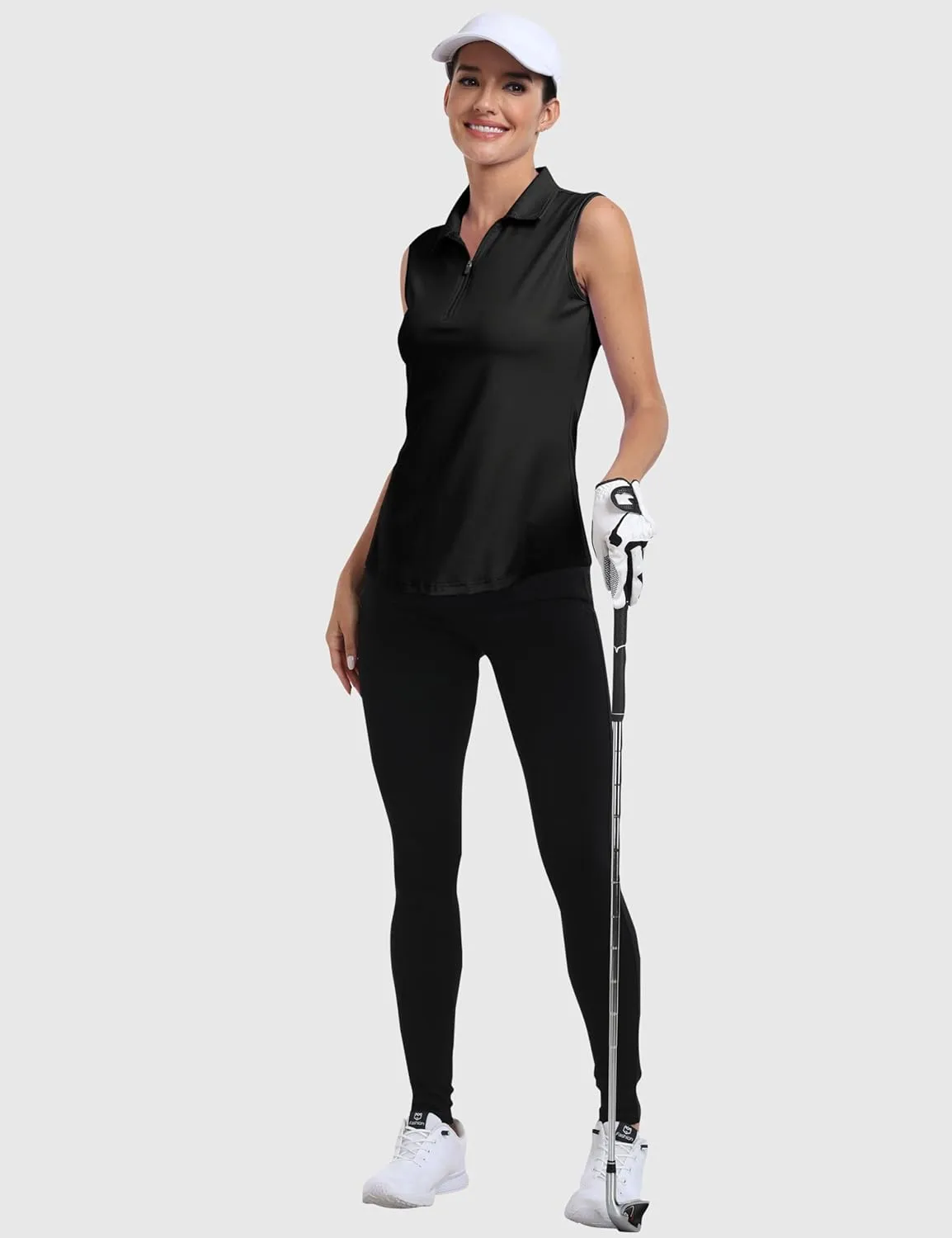 MoFiz Women's Sleeveless Golf Polo Shirts 1/4 Zip Floral Tennis Workout Golf Tank Top