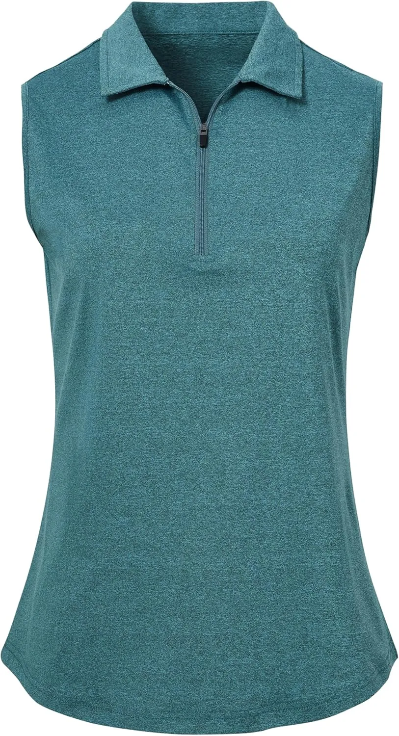 MoFiz Women's Sleeveless Golf Polo Shirts 1/4 Zip Floral Tennis Workout Golf Tank Top