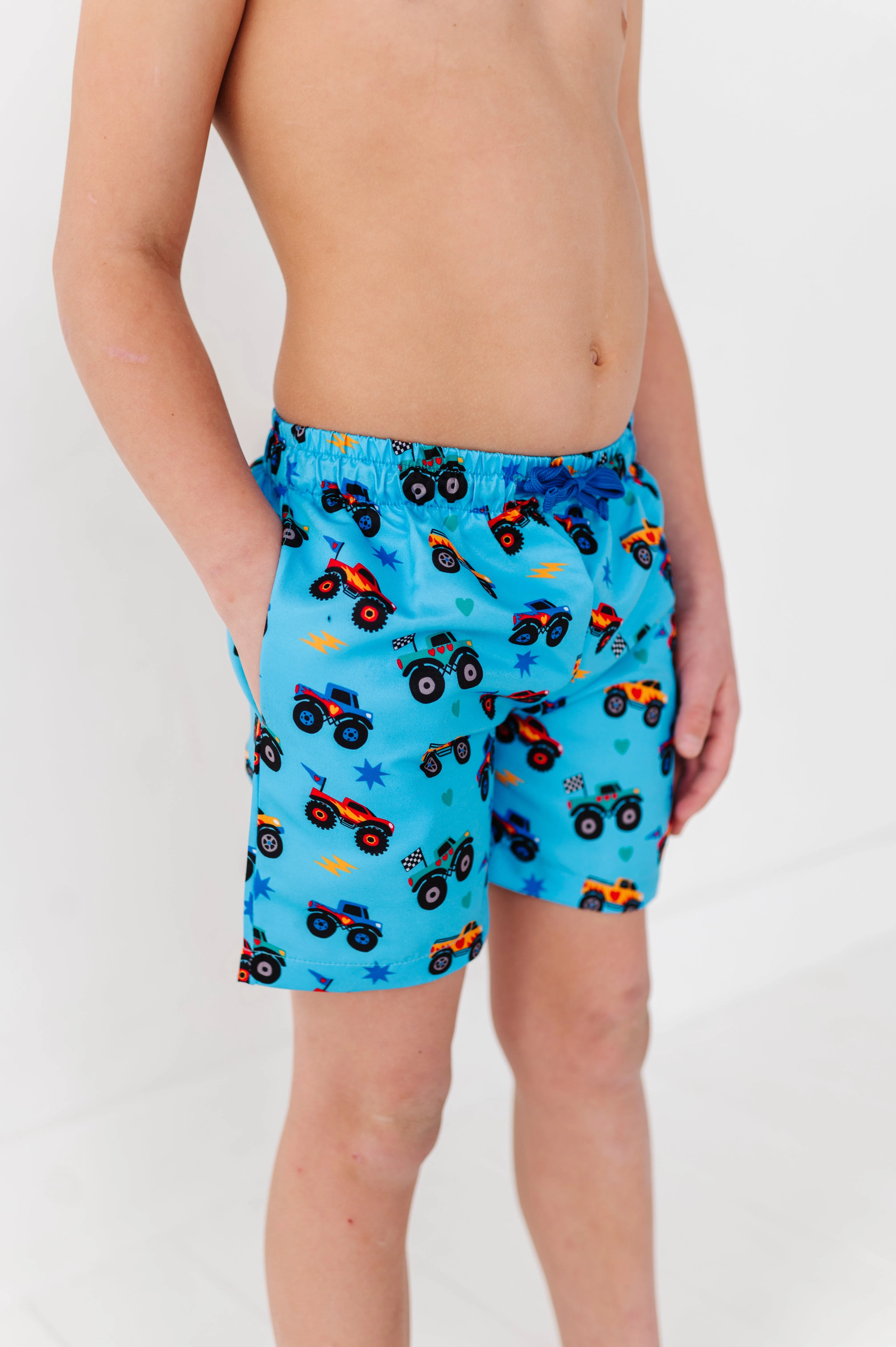 Monster Truck Boys Swim Trunks