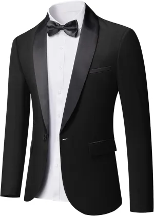 MrSure Men's Casual Blazer One Button Shawl Lapel Jacket, Lightweight Coats for Wedding Party