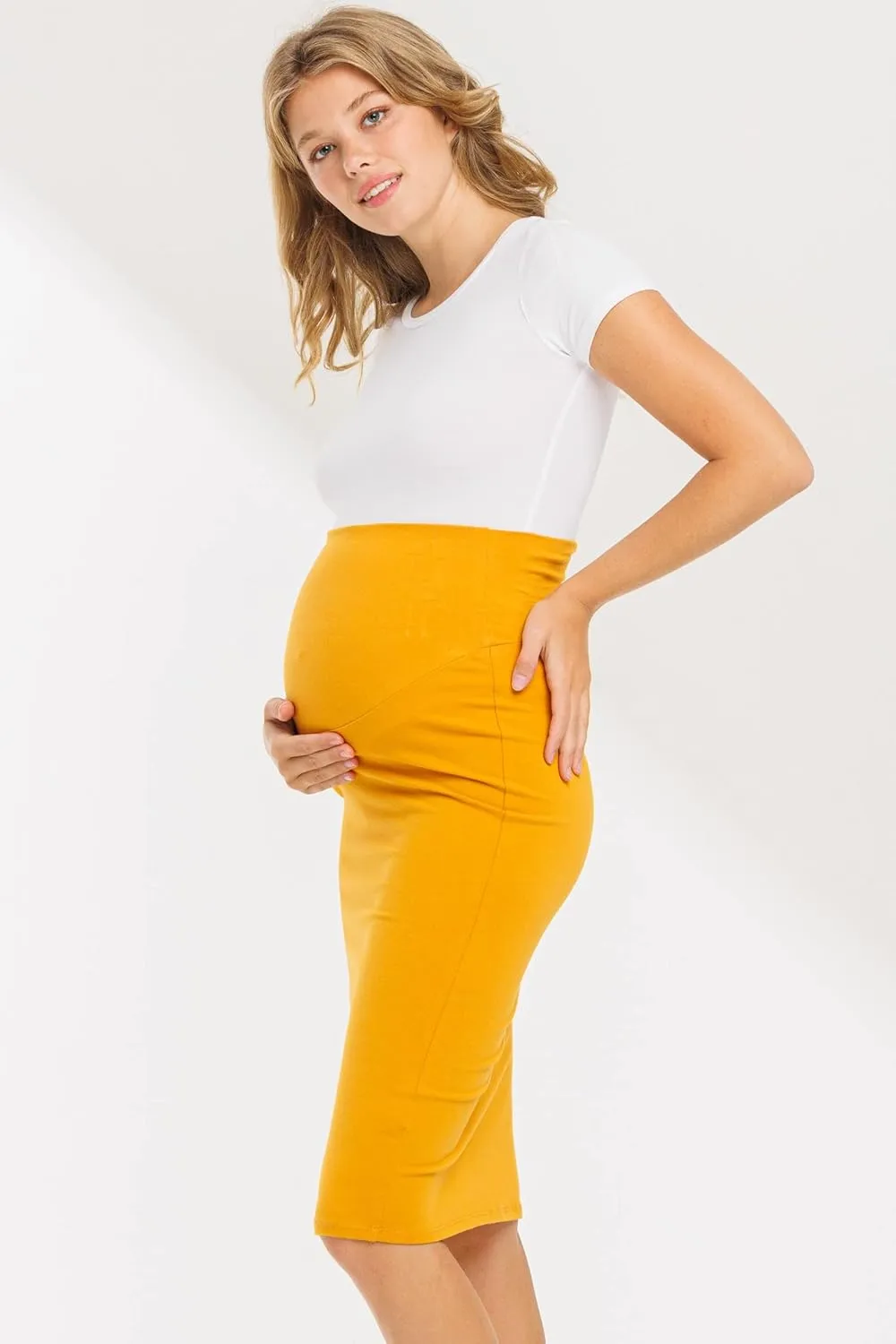 My Bump Women's Comfort Stretch High Waisted Tummy Control Midi Maternity Pencil Skirt Made in USA