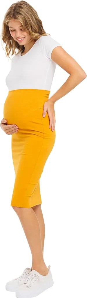 My Bump Women's Comfort Stretch High Waisted Tummy Control Midi Maternity Pencil Skirt Made in USA