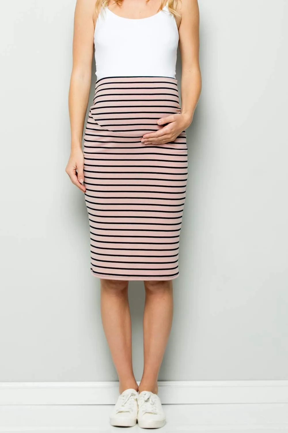 My Bump Women's Comfort Stretch High Waisted Tummy Control Midi Maternity Pencil Skirt Made in USA