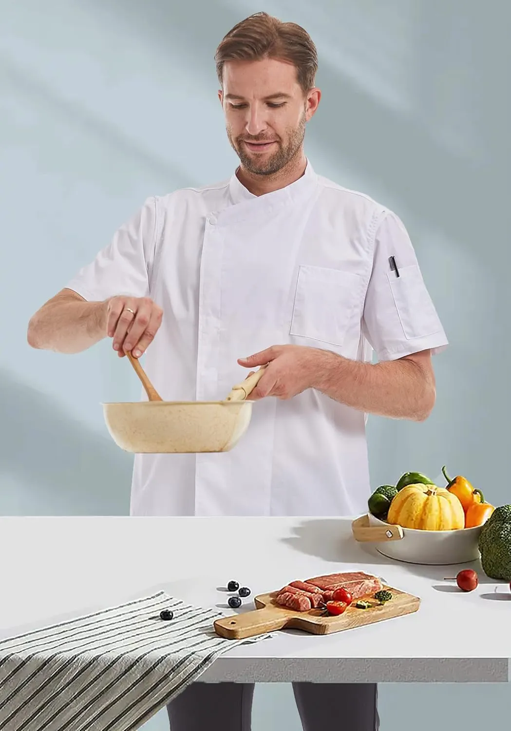 Nanxson Men's Chef Coat Jackets Short Sheeve Restaurant Summer Jacket Kitchen Food Service Work CFM0066