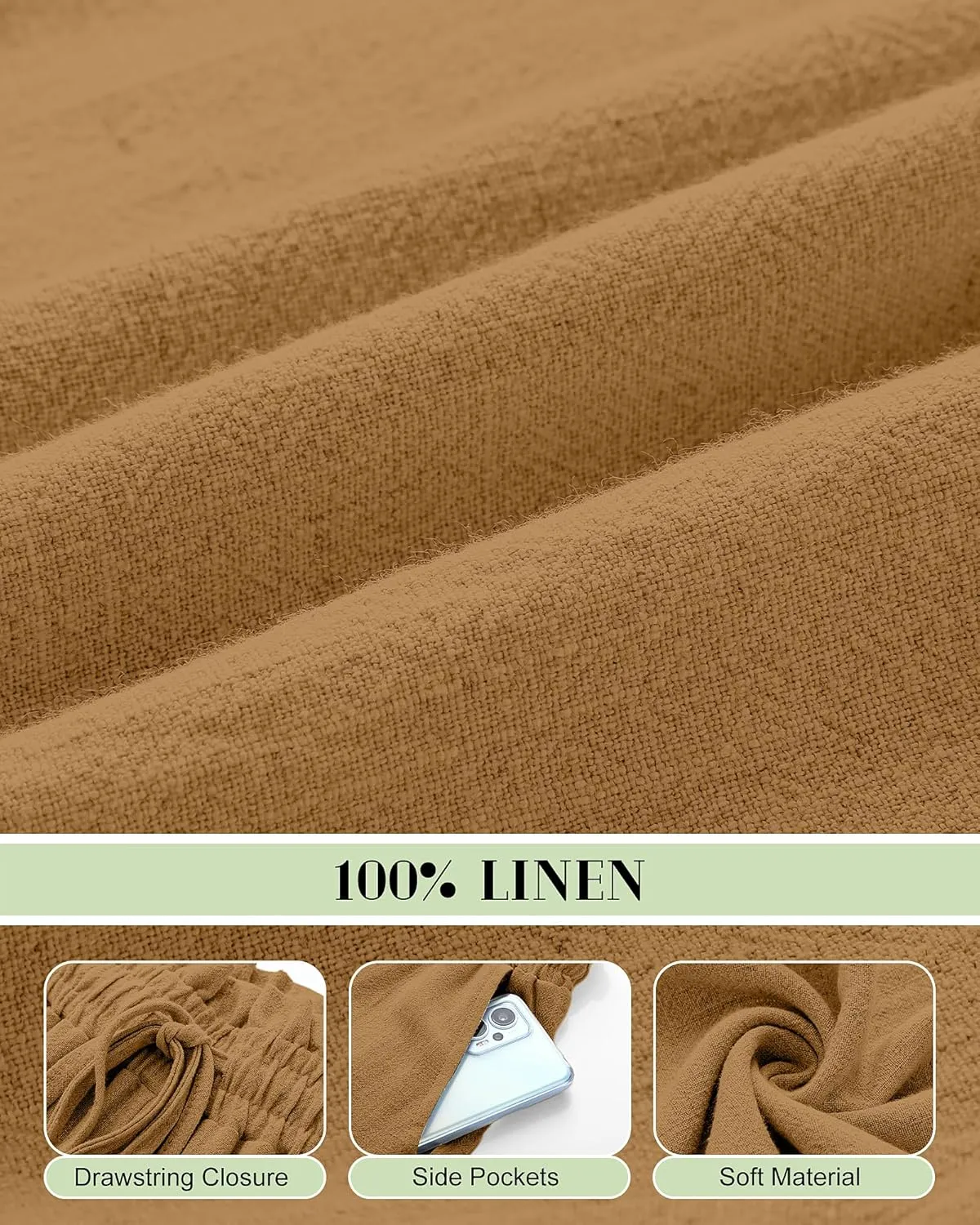 Neer 2 Pcs Women's Linen Wide Leg Capri Pants Beach High Waisted Drawstring Casual Loose Capris Pants with Pockets
