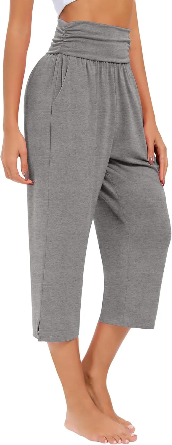 Neer 3 Pack Capri Pants for Women Casual Summer Lounge Yoga Pants Crop High Waist Loose Fit Sweatpants Pajamas with Pockets