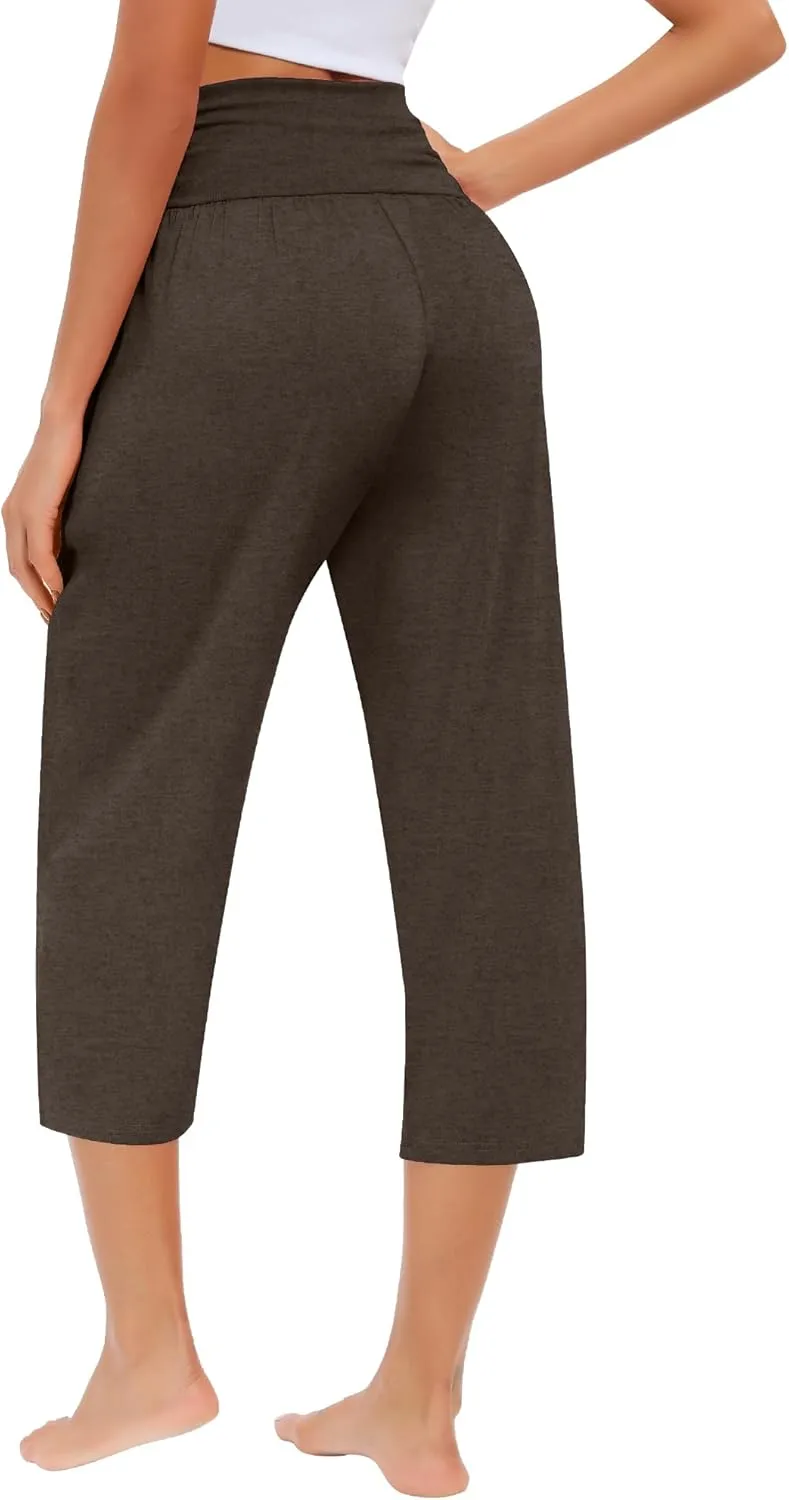 Neer 3 Pack Capri Pants for Women Casual Summer Lounge Yoga Pants Crop High Waist Loose Fit Sweatpants Pajamas with Pockets