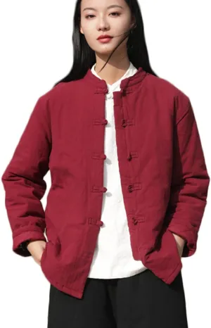NFYM Women's Lighweight Cotton Padded Coats Cotton Linen Chinese Tang Suit Style Morning Exercise Tai Chi Jackets
