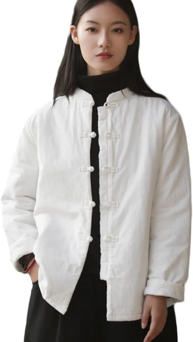 NFYM Women's Lighweight Cotton Padded Coats Cotton Linen Chinese Tang Suit Style Morning Exercise Tai Chi Jackets