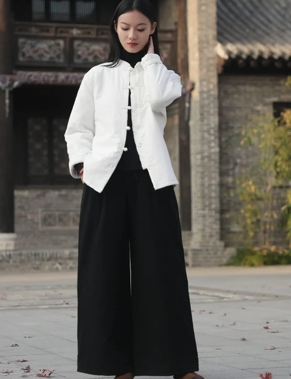 NFYM Women's Lighweight Cotton Padded Coats Cotton Linen Chinese Tang Suit Style Morning Exercise Tai Chi Jackets
