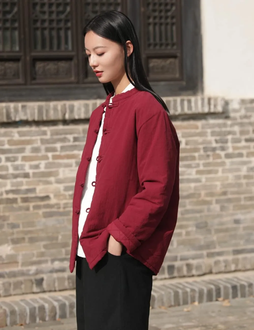 NFYM Women's Lighweight Cotton Padded Coats Cotton Linen Chinese Tang Suit Style Morning Exercise Tai Chi Jackets