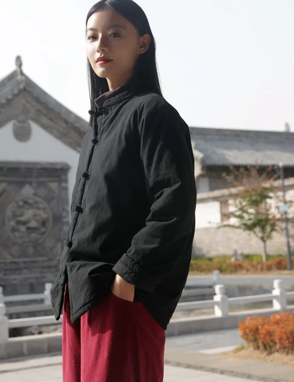 NFYM Women's Lighweight Cotton Padded Coats Cotton Linen Chinese Tang Suit Style Morning Exercise Tai Chi Jackets