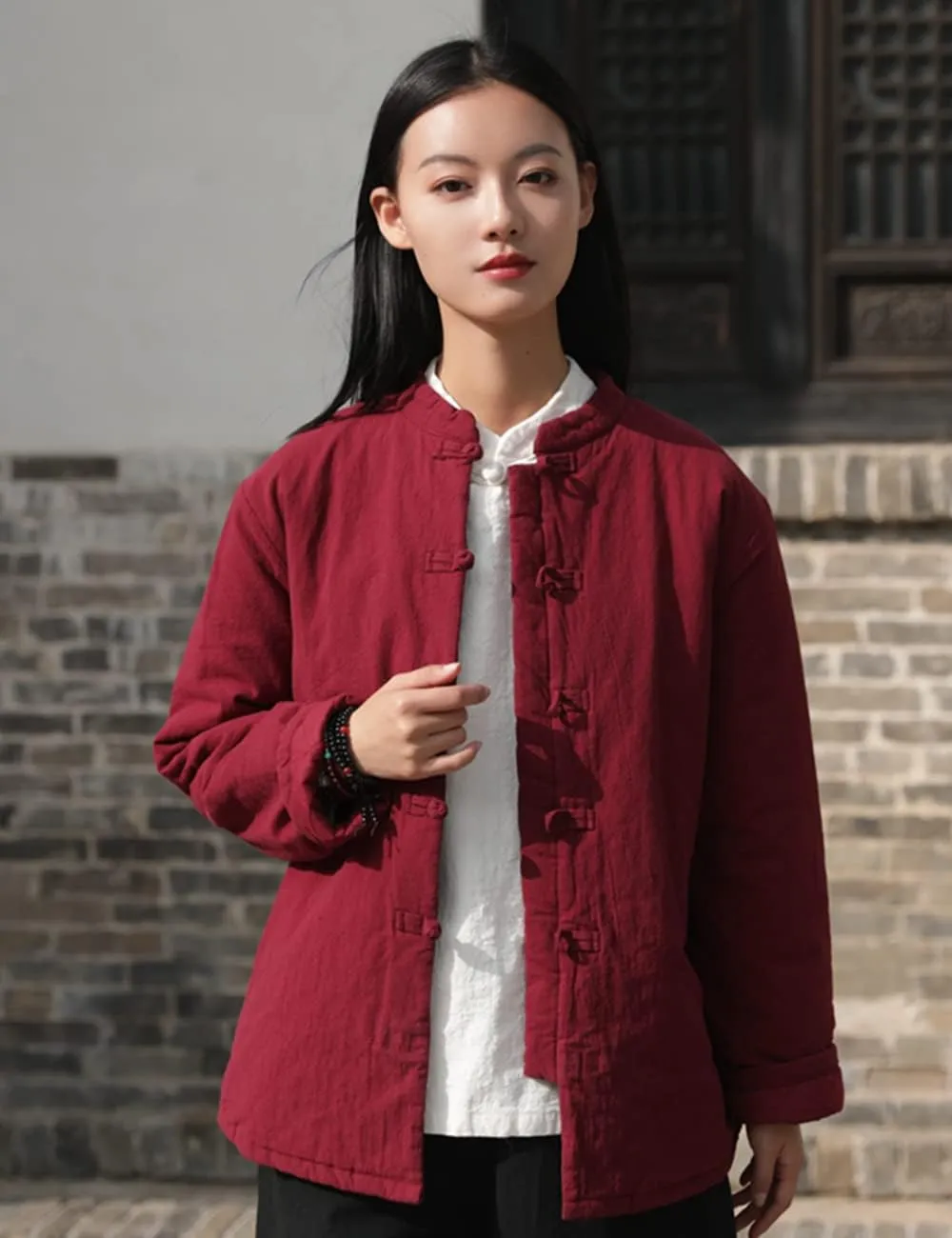 NFYM Women's Lighweight Cotton Padded Coats Cotton Linen Chinese Tang Suit Style Morning Exercise Tai Chi Jackets