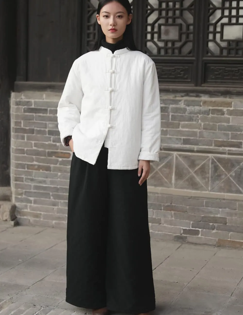 NFYM Women's Lighweight Cotton Padded Coats Cotton Linen Chinese Tang Suit Style Morning Exercise Tai Chi Jackets