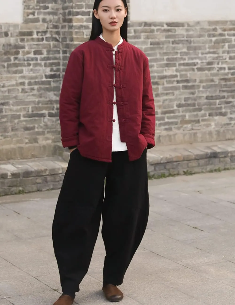 NFYM Women's Lighweight Cotton Padded Coats Cotton Linen Chinese Tang Suit Style Morning Exercise Tai Chi Jackets