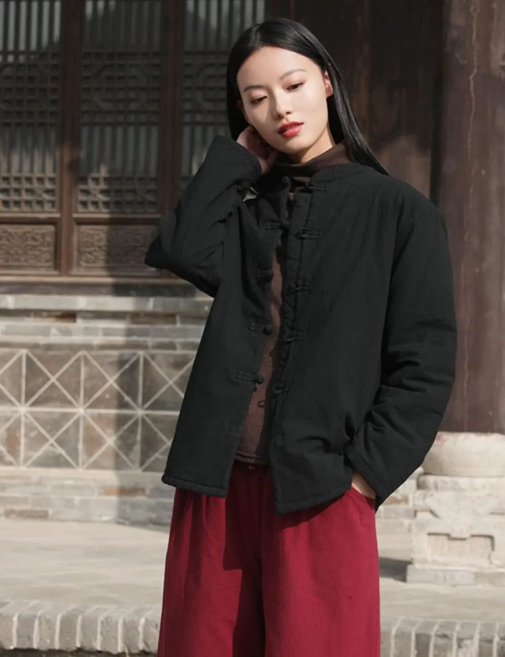 NFYM Women's Lighweight Cotton Padded Coats Cotton Linen Chinese Tang Suit Style Morning Exercise Tai Chi Jackets