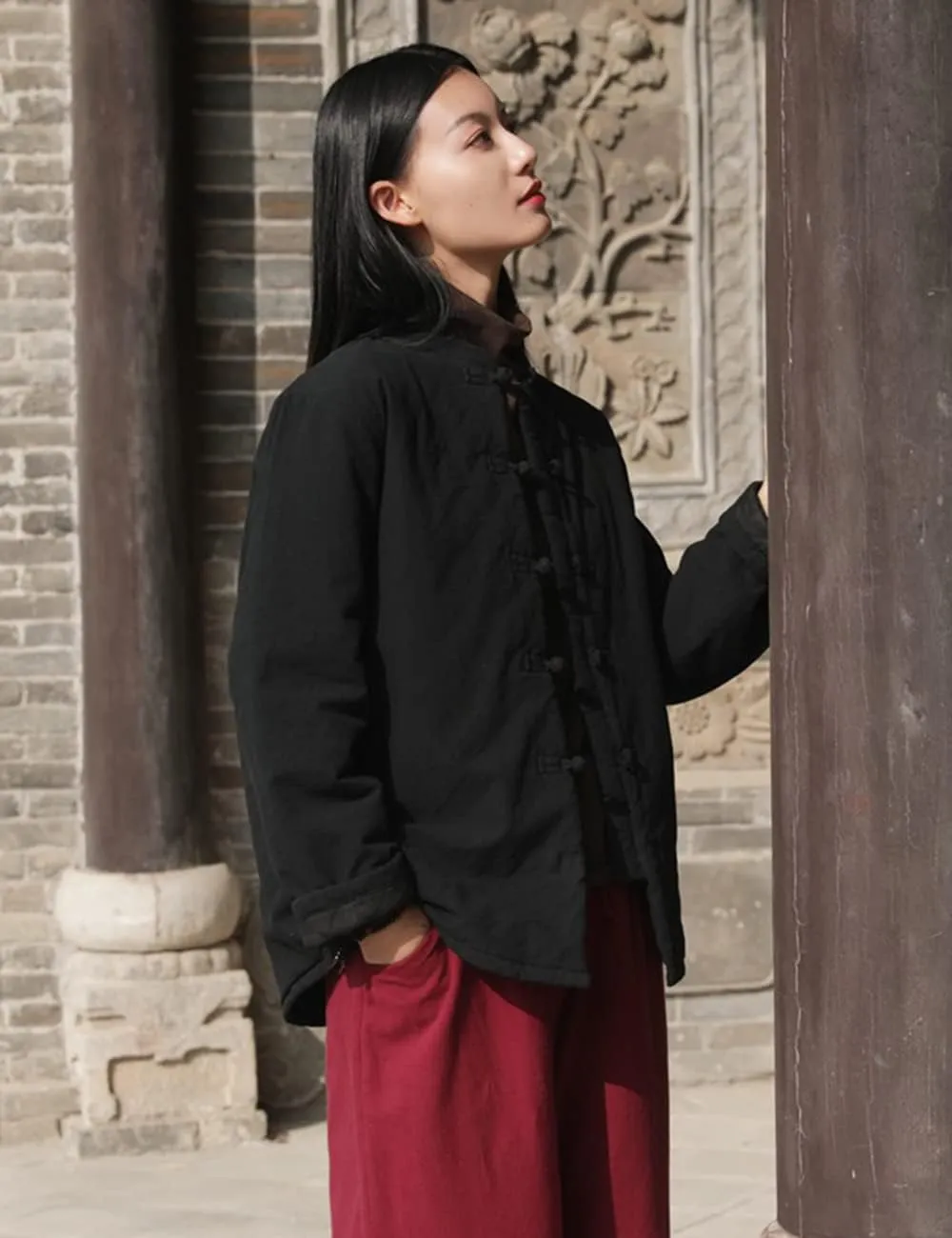 NFYM Women's Lighweight Cotton Padded Coats Cotton Linen Chinese Tang Suit Style Morning Exercise Tai Chi Jackets