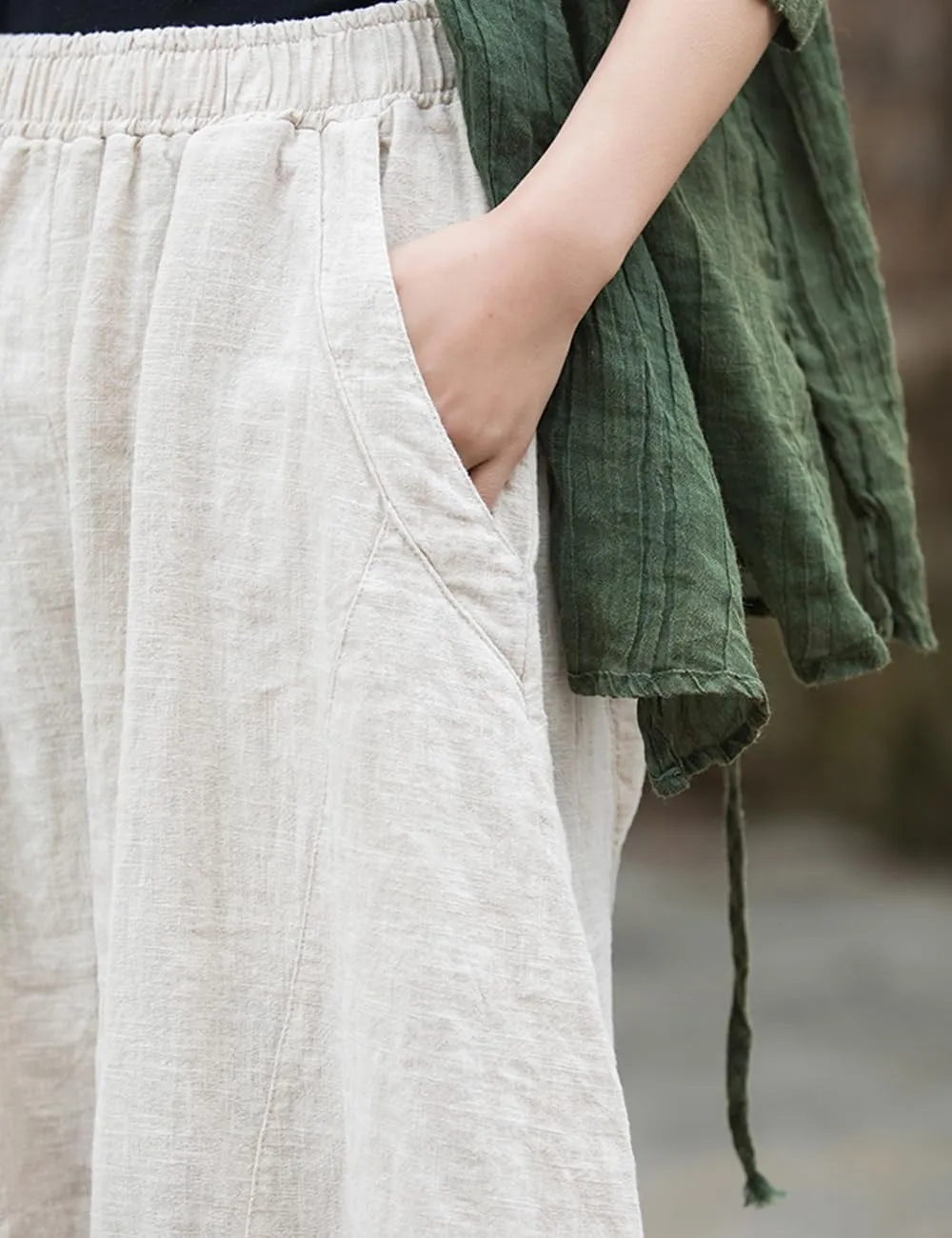 NFYM Women's Vintage Cotton Linen Baggy Pants Elastic Waist Wide Leg Lantern Casual Loose Trouser