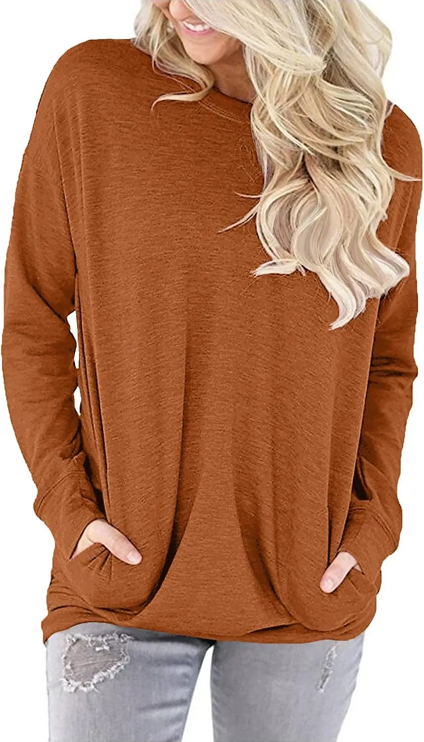 onlypuff Womens Pocket Shirts Pullover Sweatshirt Loose Fit