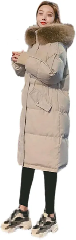 Oversize Women's Down Jacket Winter Long Hooded Parkas Thicken Warm Cotton Padded Coats Loose Big Fur Collar Snow Coat