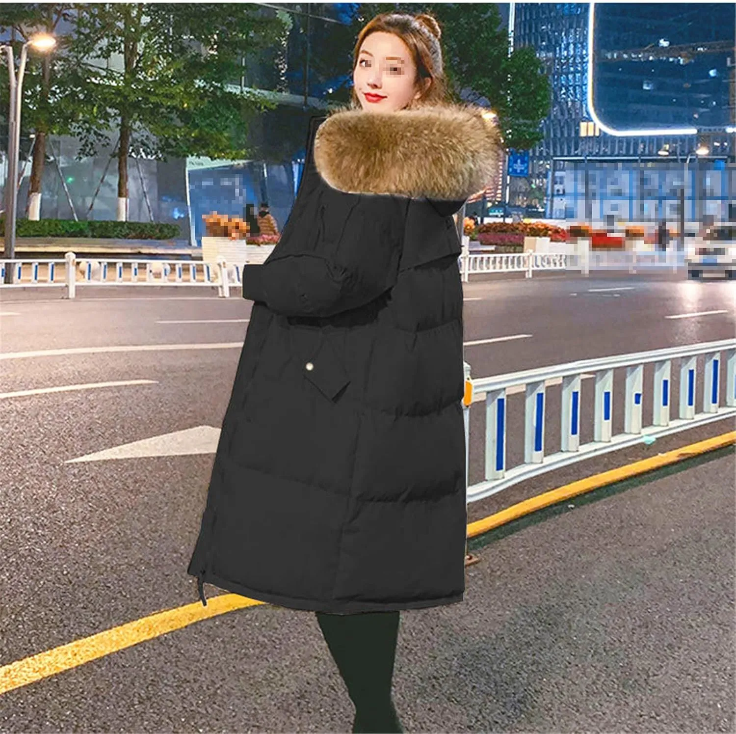 Oversize Women's Down Jacket Winter Long Hooded Parkas Thicken Warm Cotton Padded Coats Loose Big Fur Collar Snow Coat