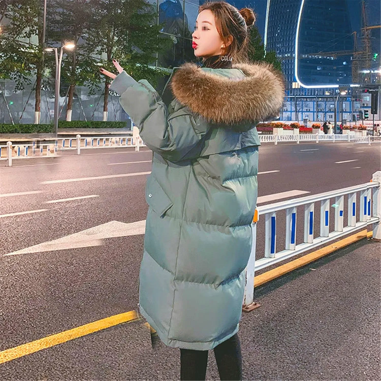 Oversize Women's Down Jacket Winter Long Hooded Parkas Thicken Warm Cotton Padded Coats Loose Big Fur Collar Snow Coat