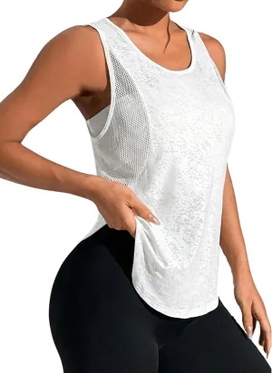 OYOANGLE Women's Mesh Workout Tank Top Athletic Running Sleeveless Shirts Yoga Gym Tops