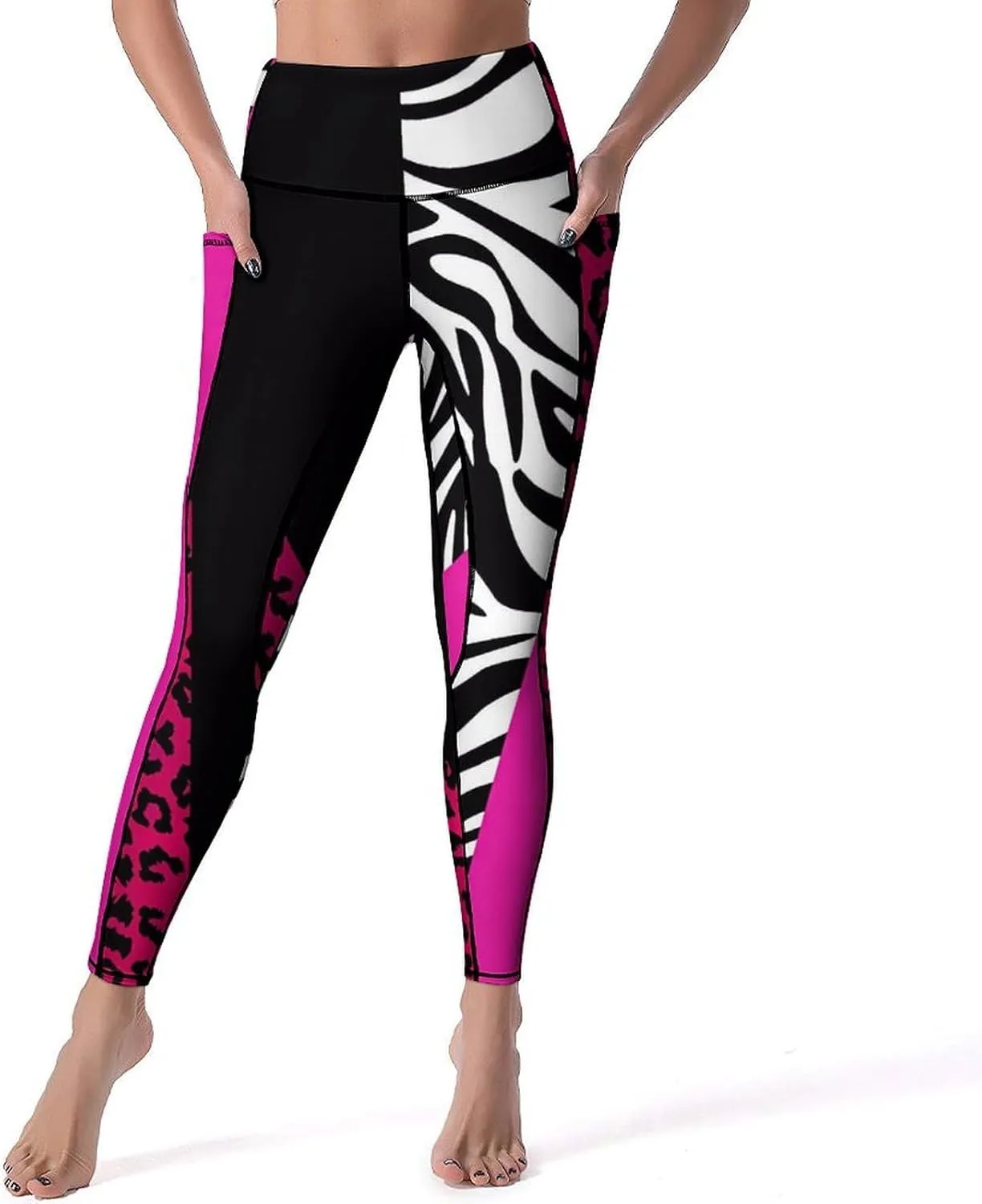 Pink Princess Crown Yoga Pants High Waist with Pockets Tummy Control Workout Running Leggings for Women