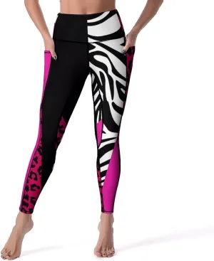 Pink Princess Crown Yoga Pants High Waist with Pockets Tummy Control Workout Running Leggings for Women
