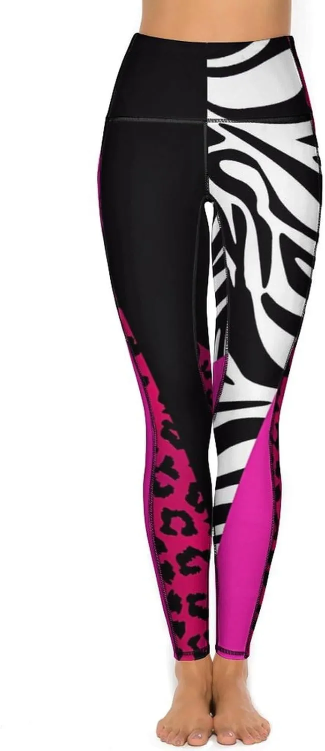 Pink Princess Crown Yoga Pants High Waist with Pockets Tummy Control Workout Running Leggings for Women