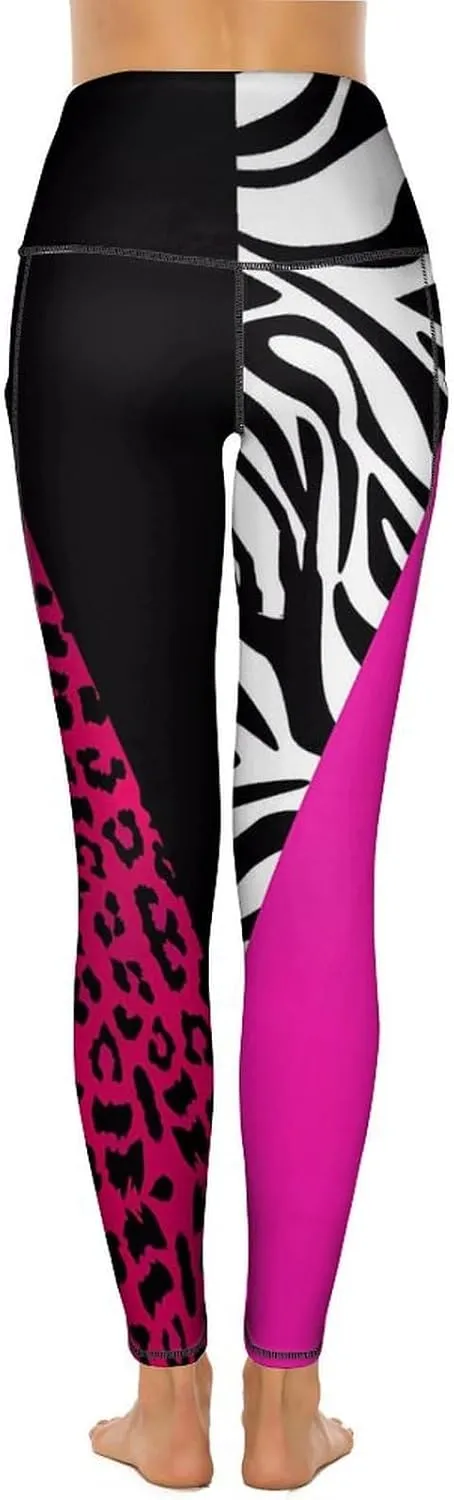 Pink Princess Crown Yoga Pants High Waist with Pockets Tummy Control Workout Running Leggings for Women