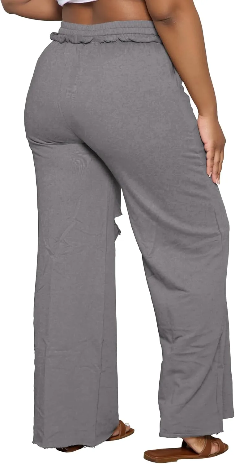 PINSV Wide Leg Pants for Women Drawstring Baggy Casual Sweatpants