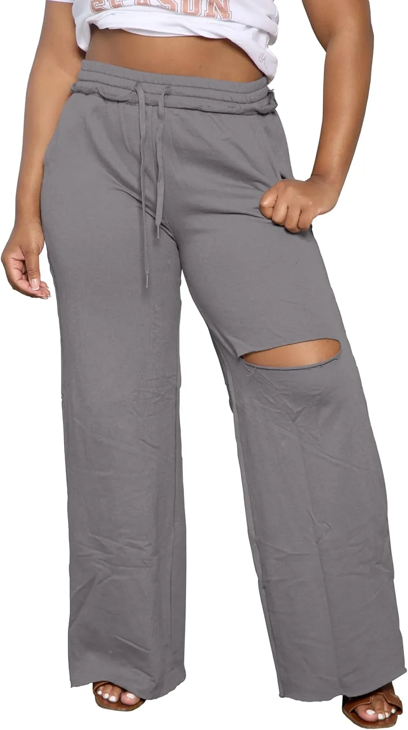 PINSV Wide Leg Pants for Women Drawstring Baggy Casual Sweatpants