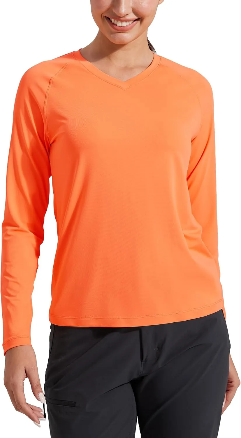 Pioneer Camp Women's UV Sun Protection SPF Shirt V Neck UPF 50  Long Sleeve Workout Tops Quick Dry Rash Guard Hiking Running