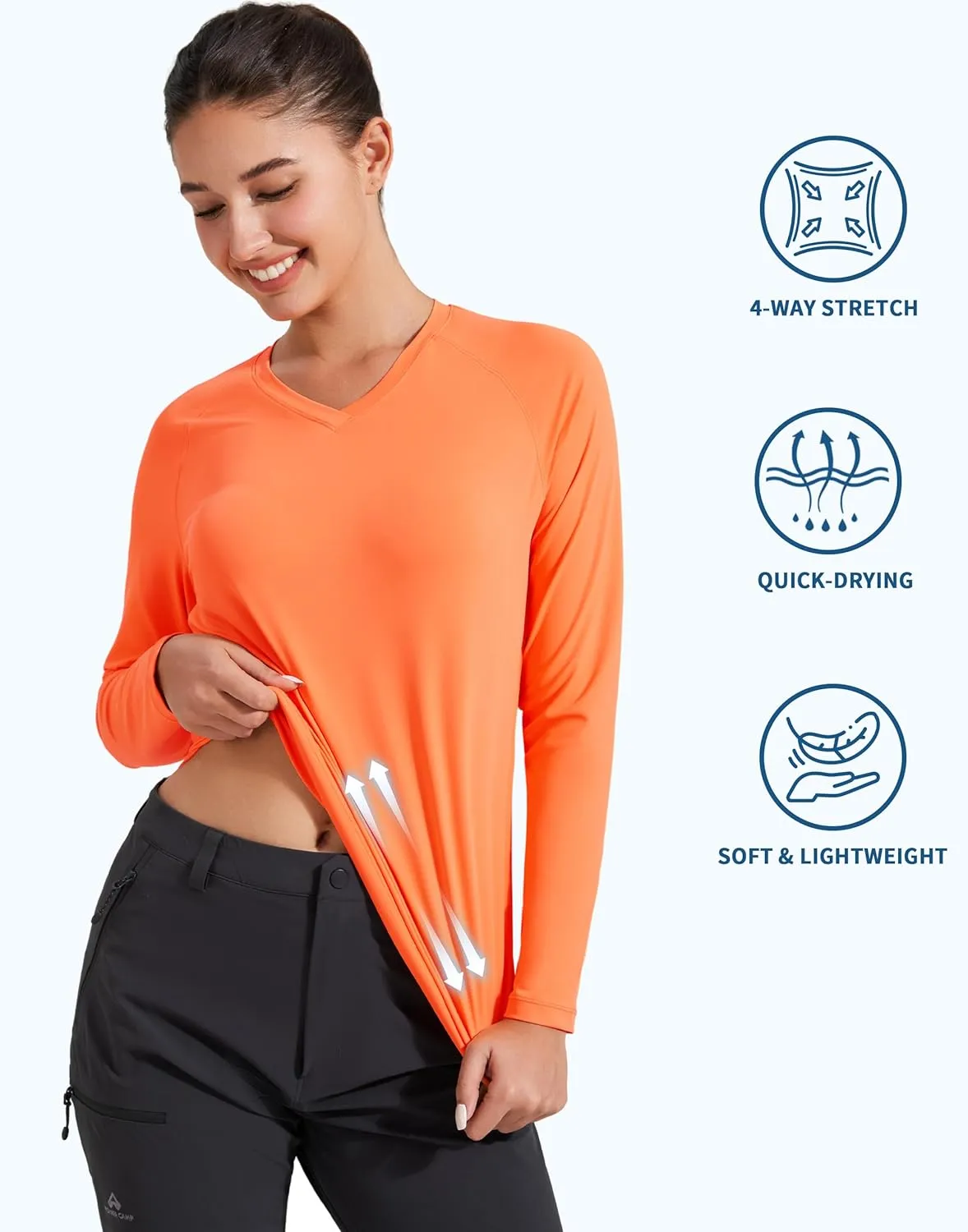 Pioneer Camp Women's UV Sun Protection SPF Shirt V Neck UPF 50  Long Sleeve Workout Tops Quick Dry Rash Guard Hiking Running